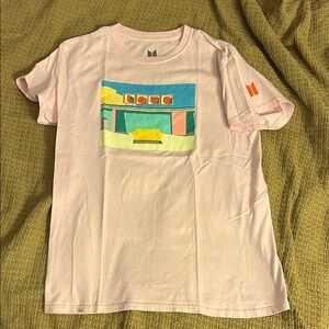 Hot Topic Light Pink Graphic Tee with Multicolor 'Love' Print